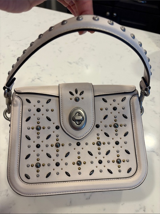 Coach Handbags - Coach Cream Leather Studded Crossbody Shoulder Bag